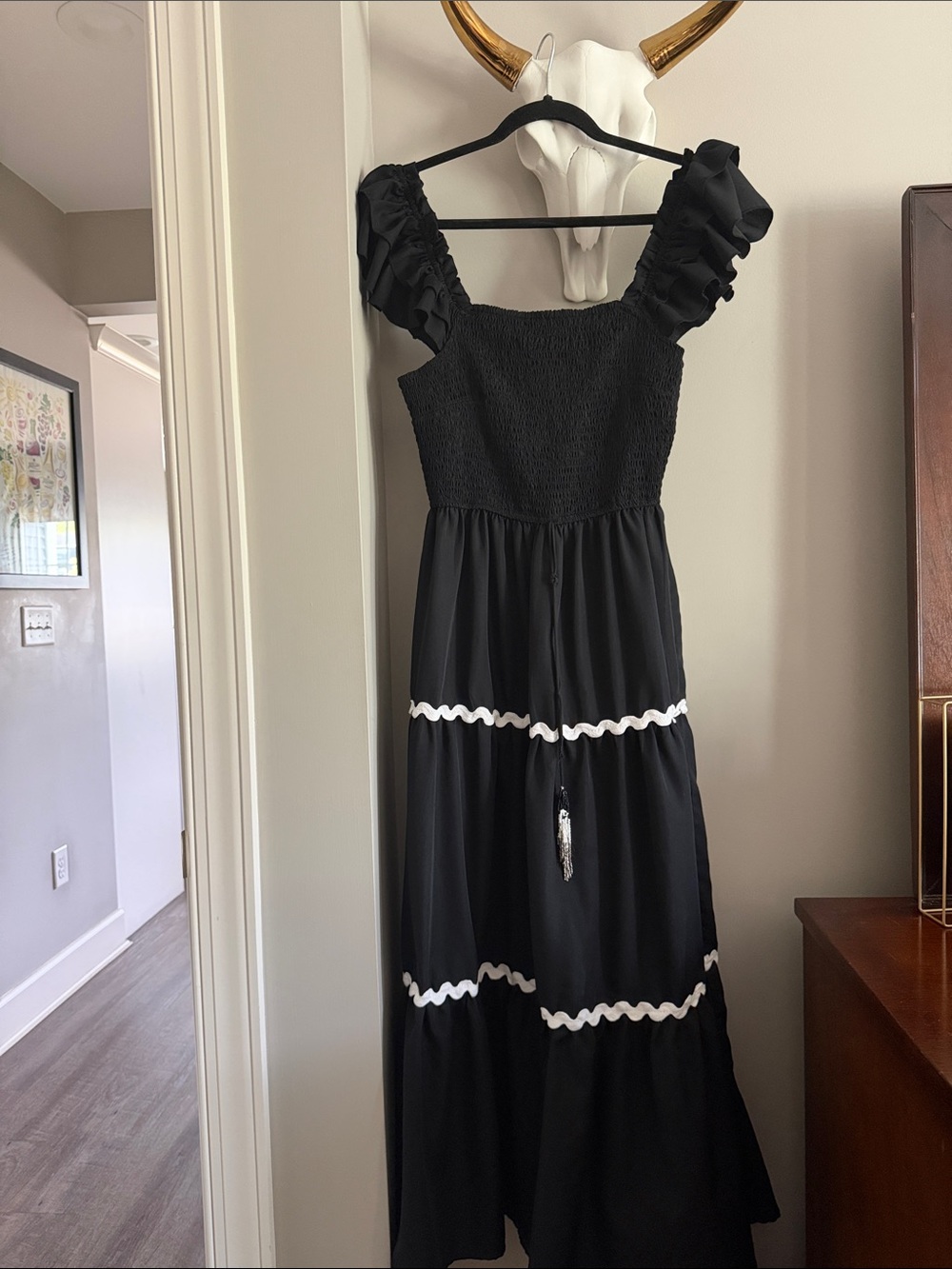 Truly 4 You Black Ruffle Strap Maxi Dress with Contrast Trim